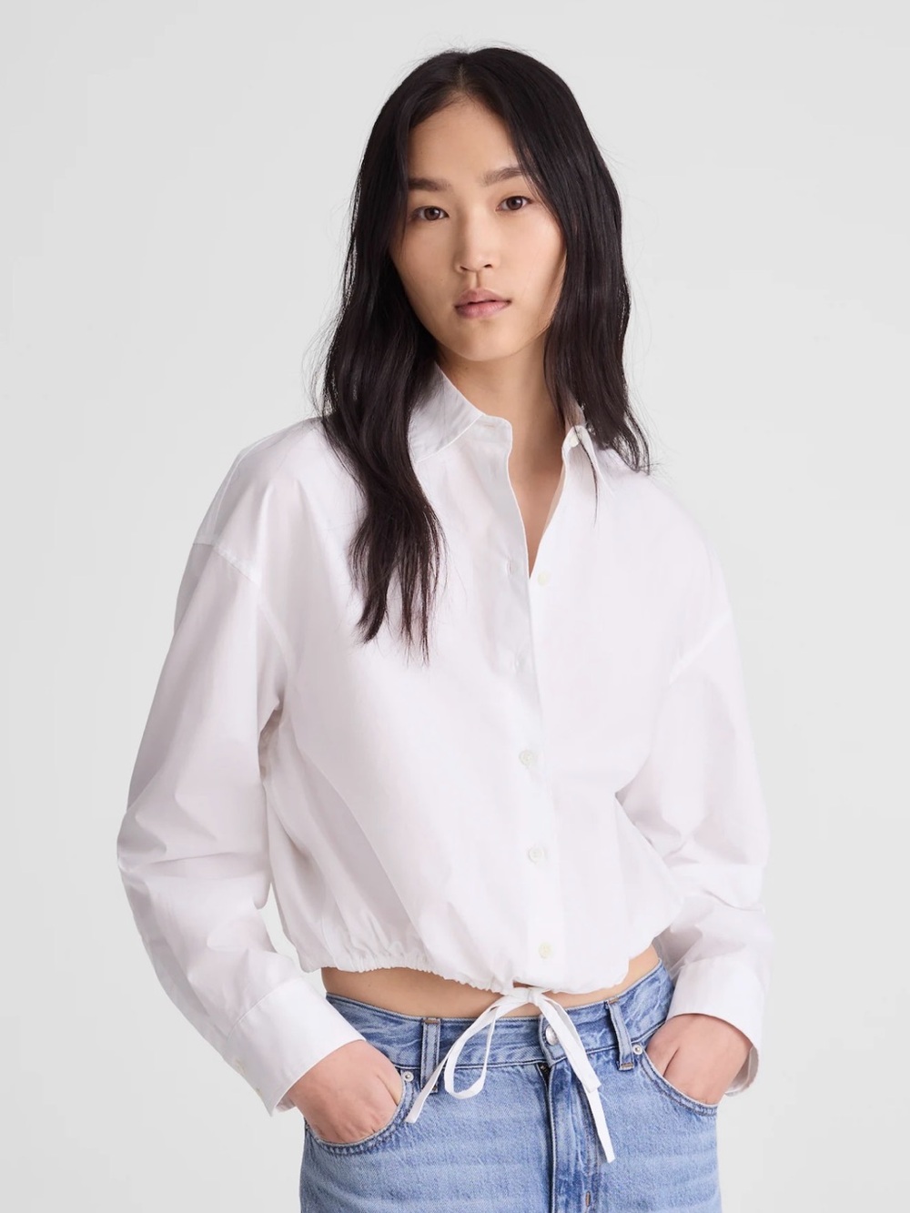 Madewell Drawstring Button-Up Shirt in Poplin